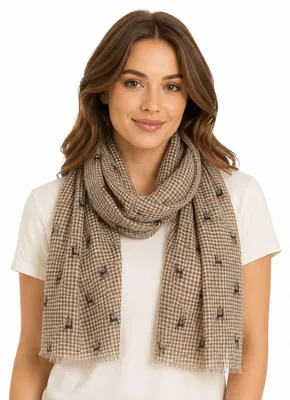 Produktbild von Trachten Halstuch Schal Kariert mit Hirschmotiv 185 x 70 cm | Braun