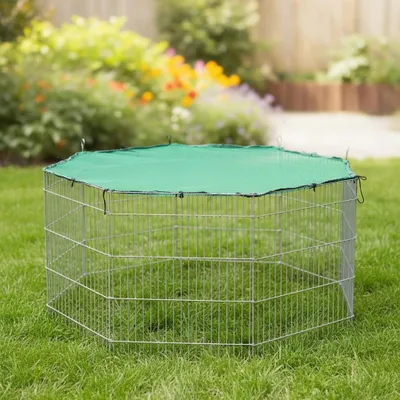 Produktbild von Freilaufgehege 204 cm Stahl mit Netz für Kaninchen & Welpen klappbar