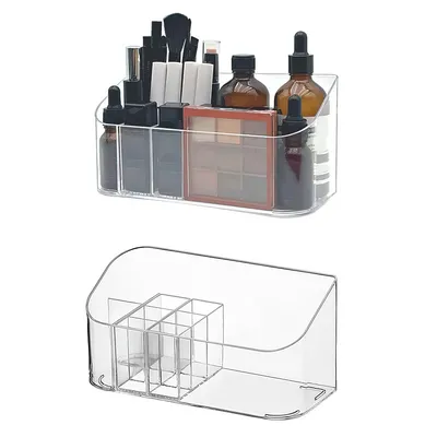 Produktbild von 2-teiliges Kosmetik-Aufbewahrungsbox Set – Transparent, mit 9 Fächern & 2 Trennwänden, Bad & Schminktisch Organizer