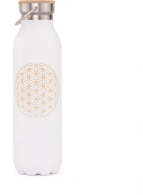Produktbild von Isolier-Trinkflasche 600 ml, Edelstahl Blume des Lebens, matt-weiß