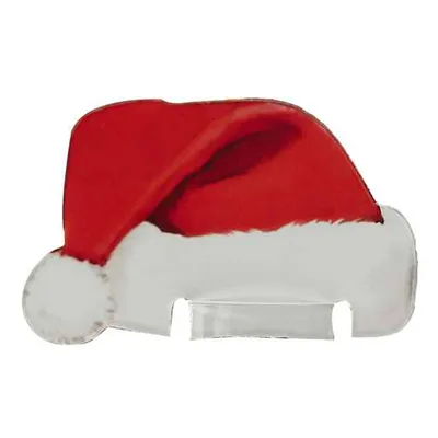 A single Santa hat with a white trim and pom-pom is shown against a white background.