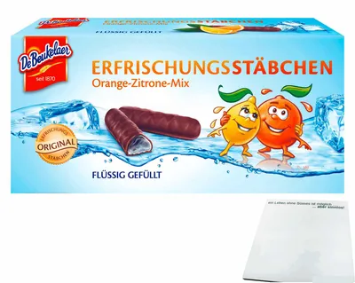 Produktbild von DeBeukelaer Erfrischungsstäbchen Orange-Zitrone-Mix (75g Packung) + usy Block