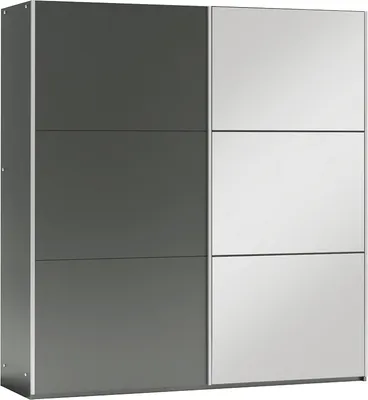Produktbild von Schwebetürenschrank Vago 225, 2 Türen Kleiderschrank mit 1 Spiegel, Moderne Garderobe, Schrank in Größe: 225 x 215 x 65 cm