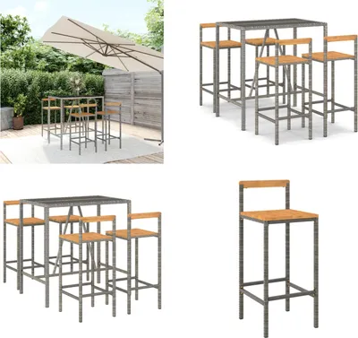 Immagine prodotto di vidaXL Set bar da giardino 5 pezzi in poly rattan grigio e legno massiccio di acacia - Set bar da giardino - Set bar da giardino - Set bar da giardino - Bar da giardino