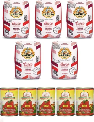 Produktbild von Testpaket Caputo Cuoco Pizzamehl Mehl (5 x 1Kg) + 5x Zia Rosa DOP Pomodoro San Marzano Tomate aus Kampanien Dose von 400g