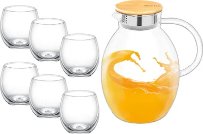 Image de Carafe Wilmax avec 6 verres, ensemble Thermoglas WL-888212/A-888640/A6
