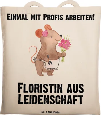 Produktbild von Mr. & Mrs. Panda Tote Bag Floristin Leidenschaft - Transparent - Geschenk, Jutebeutel, Schultasche, Blumenlanden, Spruch, Laptoptasche, Ausbildung, Lustig, Tasche