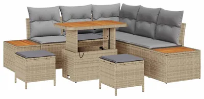 Image de Ensemble de canapés de jardin vidaXL avec coussins, 8 pièces, beige et gris clair