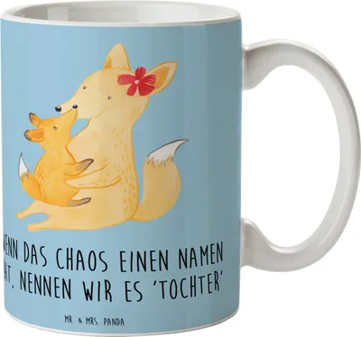 Produktbild von Mr. & Mrs. Panda Tasse Chaos Tochter - Blau Pastell - Geschenk, Familienmitglieder, Familienleben, haferl, Becher, herzerwärmende Sprüche, kaffeetasse bedruckt, Freude