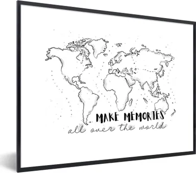Produktbild von MuchoWow® Gerahmtes Poster Weltkarte - Sprichwörter - Schwarz - Weiß 40x30 cm - Poster mit Schwarzem Bilderrahmen Wandposter Rahmen Foto Bilder - Kunstposter - Wanddekorationen