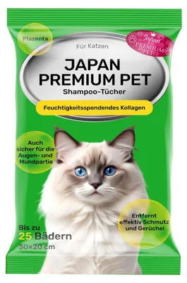Immagine prodotto di Shampoo secco premium per gatti, prodotto in Giappone – 25 salviette detergenti e deodoranti per gatti, arricchite con collagene e placenta (30x20 cm)