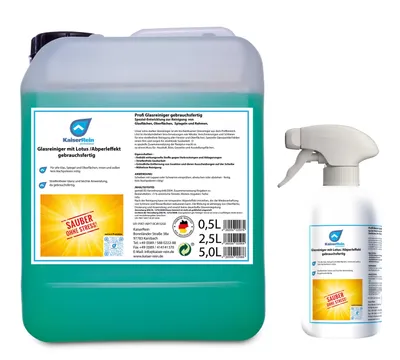 Produktbild von Glasreiniger mit Lotus- (Abperl-) Effekt gebrauchsfertig Spray 0,5L Leerflasche + 5 L Nachfüll Kanister