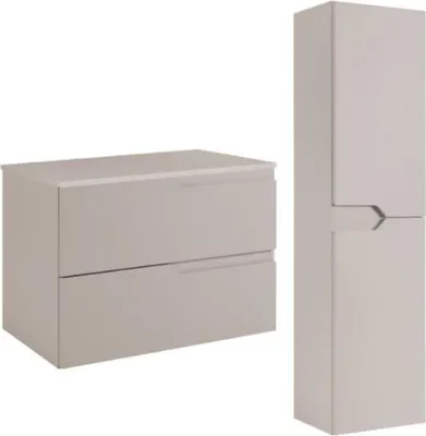 Produktbild von RODAN | Badmöbel Set - Beige - Hoher Badezimmerschrank und Waschbeckenunterschrank 80 cm - Schrank mit Tischplatte - Hängend - MDF - MODERN