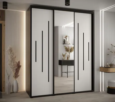Produktbild von Kleiderschrank YVONA 13 - 190/60 cm, schwarz / weiß / schwarz
