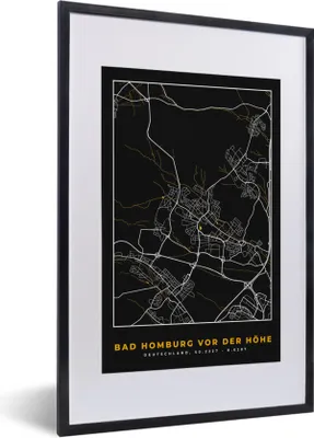 Produktbild von MuchoWow® Gerahmtes Poster Stadtplan - Karte - Bad Homburg vor der Höhe - Gold - Deutschland - Karte 40x60 cm - Poster mit Schwarzem Bilderrahmen Wandposter Rahmen Foto Bilder - Poster in Rahmen