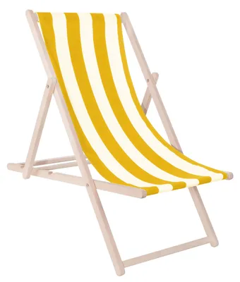 Productafbeelding van Strandstoel - Verstelbaar - Beukenhout - Hangemaakt - Geel/Wit