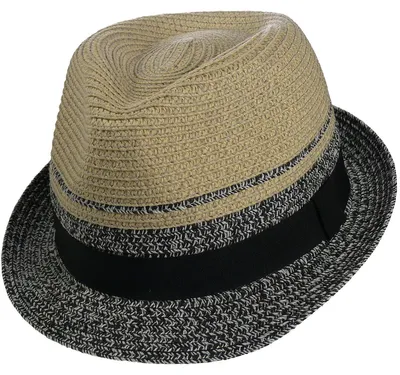 Produktbild von Trilby Hut beige/schwarz mit schwarzem Stoffband, reiß- und bruchfest, wasserunempfindlich, 2,5 cm Randbreite