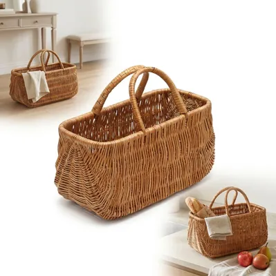 Zdjęcie produktu dla KOSZYK WIKLINOWY prostokątny z uchwytem na ZAKUPY PIKNIK GRZYBY 42 cm