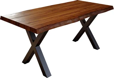 Produktbild von Esszimmertisch 260x100 cm Xerez, Baumkantentisch nussbaumfarben, Akazienholz massiv, X-Gestell aus Metall schwarz