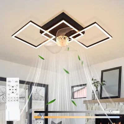 Zdjęcie produktu dla ZMH LED wentylator sufitowy 68cm z oświetleniem 6 biegów wentylatory sufitowe światło ściemnialne lampa sufitowa pilot czasomierz do salonu jadalni
