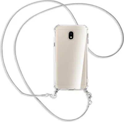Produktbild von Handykette Backcover-Schutzhülle mit Band (Metall silberfarben) für Samsung Galaxy J3 2017 - silberfarbene Kette Snake