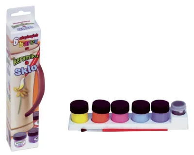 Zdjęcie produktu dla Farby akrylowe (6 szt.), nadające się również do ceramiki, szkła i kamieni, w pudełku o wymiarach 5 x 21 cm