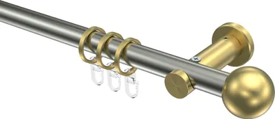 Produktbild von Interdeco Gardinenstange / Vorhangstange Edelstahl-Optik / Messing-Optik, Typ Platon Luino (Kugel), 20 mm Ø 1-läufig, 520 cm