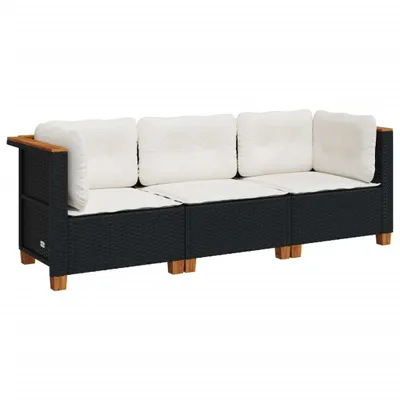 Produktbild von Gartensofa mit Kissen 3-Sitzer Schwarz Poly Rattan
