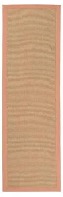 Produktbild von Sisalteppich Läufer Naturfarbe 75x300 cm handgewebt mit Bordüre aus Baumwolle in Pfirsich | Rutschfester Flachgewebe Teppichläufer Uni aus Naturfasern für Wohnzimmer, Schlafzimmer