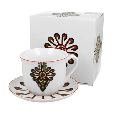 Immagine prodotto di Tazza grande DUO ETNO da 470 ml PARZENICA con piattino, porcellana New Bone China