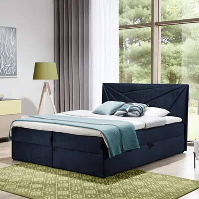 Image de Lit Boxspring double TEO 3 - 180x200cm Lit avec matelas Bonell, avec sommier pour linge de lit et topper.  (bleu foncé)