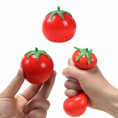 Productafbeelding van Premium tomaten squishy, tomaten knijpbal, stressbal, langzaam terugkerend effect, anti-stress speelgoed, fidget toy, handtrainer – tomaat