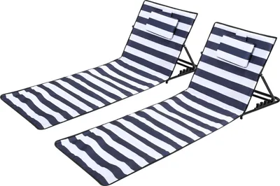 Produktbild von TolleTour Strandmatte mit Tragegurt mit Kopflehne Kopstütze Verstellbarer Rückenlehne 600D Polyester Blau und weiB 2 Stucke 158cm x 55cm