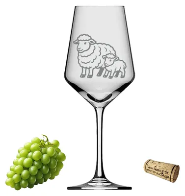 Produktbild von Exoda Weinglas Schäfchen mit Baby 350 ml spülmaschinenfest graviert
