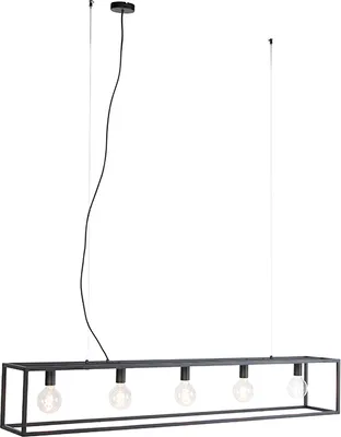Produktbild von QAZQA - Moderne rechteckige Hängelampe I Pendellampe I Pendelleuchte schwarz 5-flammig-Licht - Cage I Wohnzimmer I Schlafzimmer - Stahl Rechteckig - LED geeignet E27