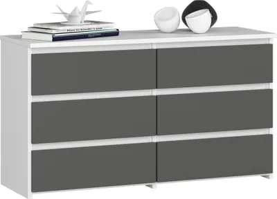 Obrázok produktu pre Akord Komoda 6 Zásuviek Biela/Grafitová 100X35X57 Cm
