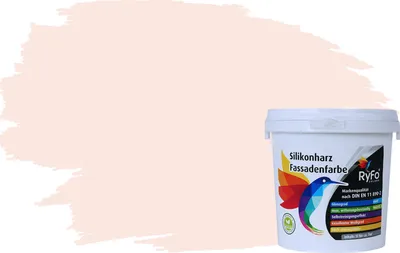 Produktbild von RyFo Colors Silikonharz Fassadenfarbe Lotuseffekt Trend Weißtöne Zartrosé 1l - bunte Fassadenfarbe, weitere Weiß Farbtöne und Größen erhältlich, Deckkraft Klasse 1