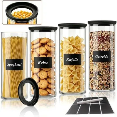 Productafbeelding van Set van 4 Luchtdichte Voorraadpotten met Deksel - 1800 ml Glas