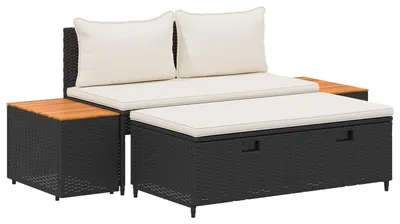 Produktbild von Outdoor-Sofagarnitur mit Kissen 4 pcs Schwarz und Cremeweiß