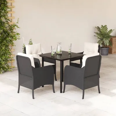 Productafbeelding van 5-delige tuinset met kussens, zwart, van polyrotan