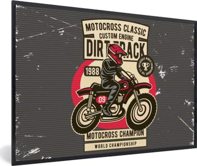 Produktbild von MuchoWow® MuchoWow® Gerahmtes Poster Motorrad - Helm - Retro - Zeichnung 90x60 cm - Poster mit zchwarzem Bilderrahmen - Fotorahmen - Foto-Plakat