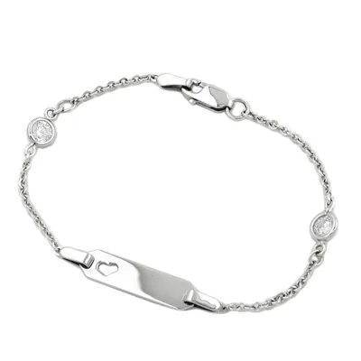 Produktbild von Schildarmband für Kinder 17mm Ankerkette mit Herz und 2 Zirkonias rhodiniert Silber 925 15cm silber 1,7mm