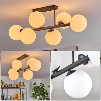 Produktbild von Fossobiubo 6-flammige Deckenlampe aus Metall/Glas in Schwarz/Milchglas/Weiß