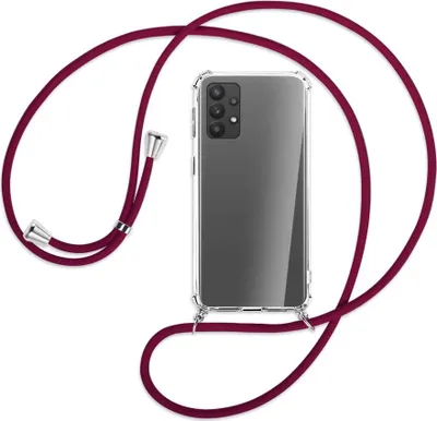Produktbild von Handykette Backcover-Schutzhülle mit Band (Metall silberfarben) für Samsung Galaxy A32 4G (A325) - dunkelrot