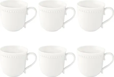 Produktbild von 6er Set Becher, Tassen TIFFANY WHITE weiß rund 350ml aus Porzellan Easy Life