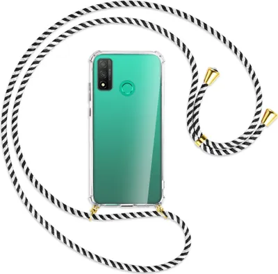 Produktbild von Handykette Backcover-Schutzhülle mit Band (Metall goldfarben) für Huawei P Smart 2020 - schwarz/weiß gestreift