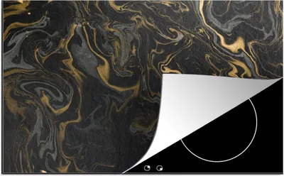 Produktbild von KitchenYeah© Herdabdeckplatte Marmor - Textur - Grau - Gold - Marmoroptik - Luxus , 81x52cm, Küche Deko, Glaskeramikkochfeld Herdabdeckung, Abdeckplatte fùr Kochfeld