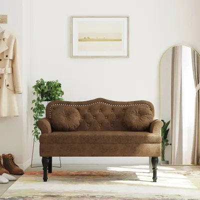 Obrázek produktu pro Lavice s polštáři vínová 120,5 x 65 x 75 cm samet Hnědá