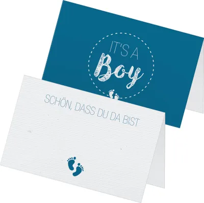 Produktbild von itenga 24x Tischkarten "It s a boy / Schön dass du da bist" dunkelblau