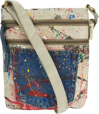 Produktbild von Sunsa Damen vegane Umhängetasche. Nachhaltig Crossover Tasche aus Leinwand & recycelte Jeans.